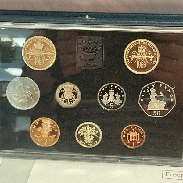 1989 Royal Mint proof set showing coin designs
