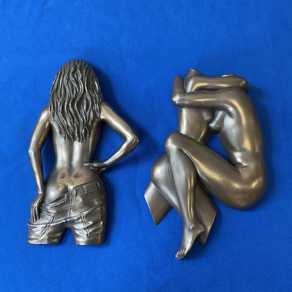 Bronze resin nude sculpture by J Tupton, wall art.