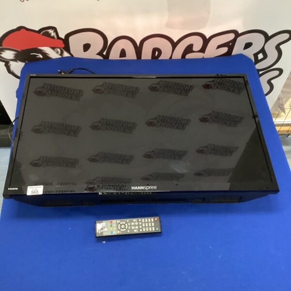 Hannspree LCD monitor with remote control for computer use.