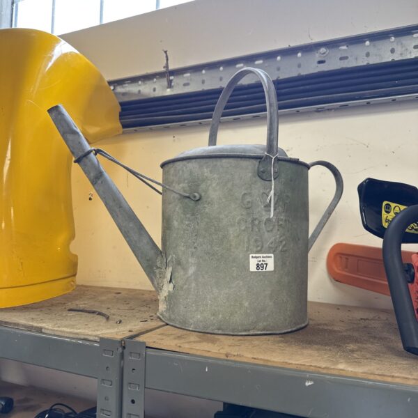 Vintage 1942 Croft galvanised watering can for garden use.