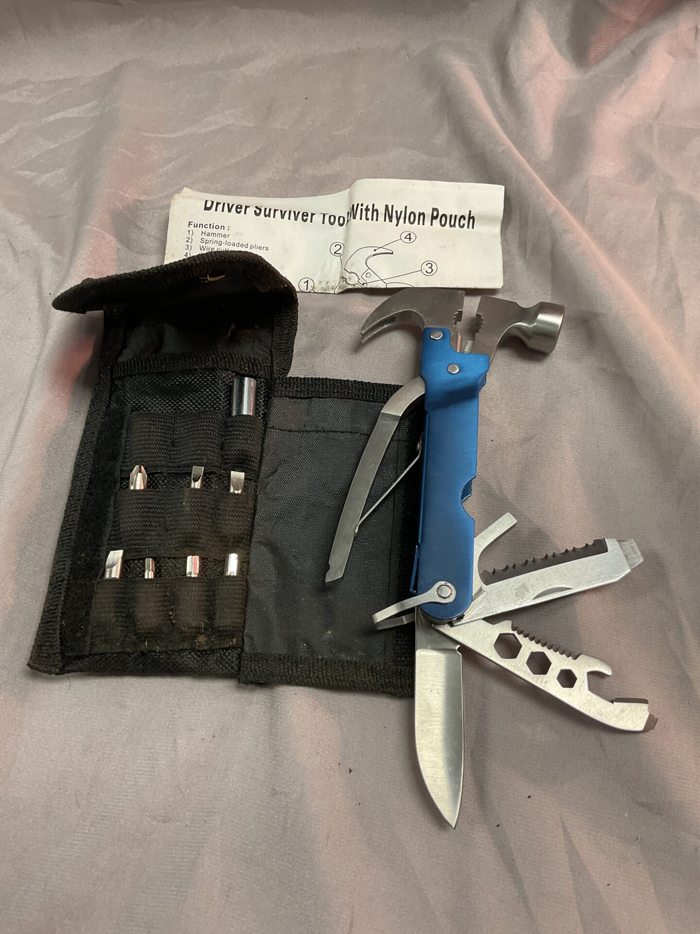 724 Driver survived Hammer multitool in nylon pouch