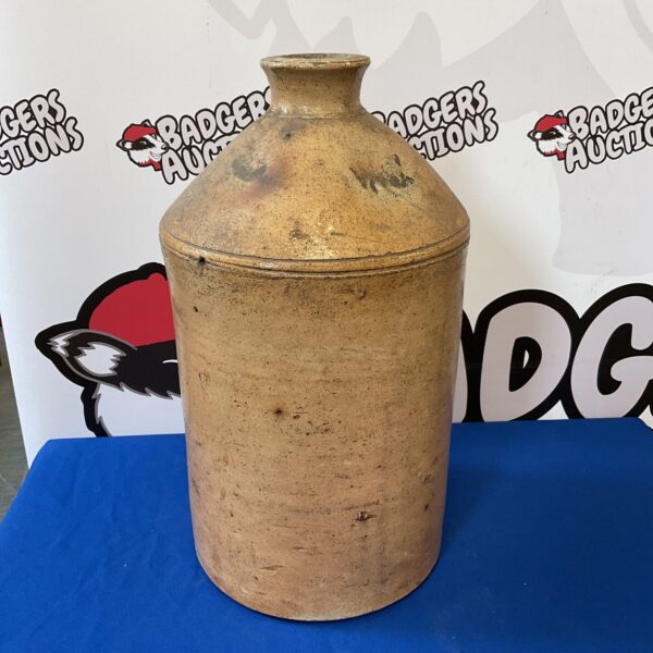 Large antique salt glazed flagon, 17 inches tall, vintage stoneware jug.