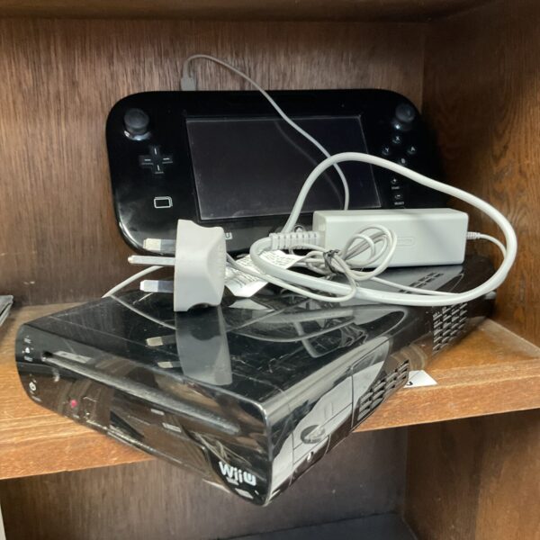 Front view of a black Nintendo Wii U console.