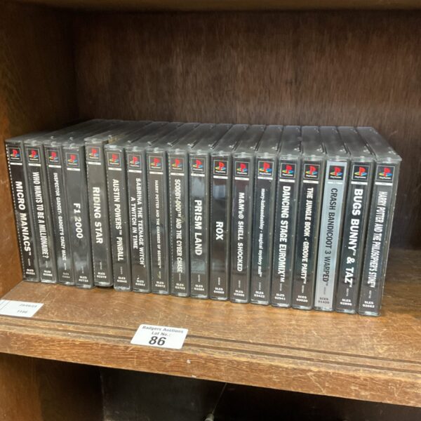 Collection of Sony PlayStation games including Crash Bandicoot and Harry Potter.