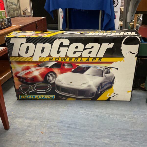 Front view of the Scalextric Top Gear Powerlaps track set box.