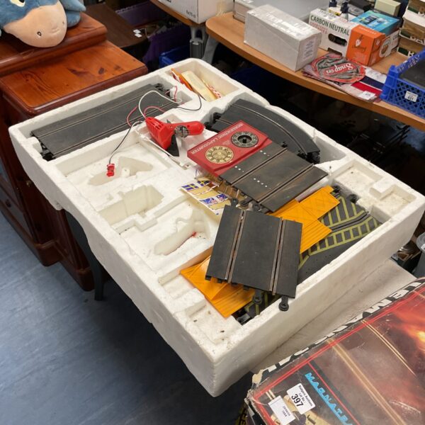 Vintage Scalextric Lemans track set with power supply.