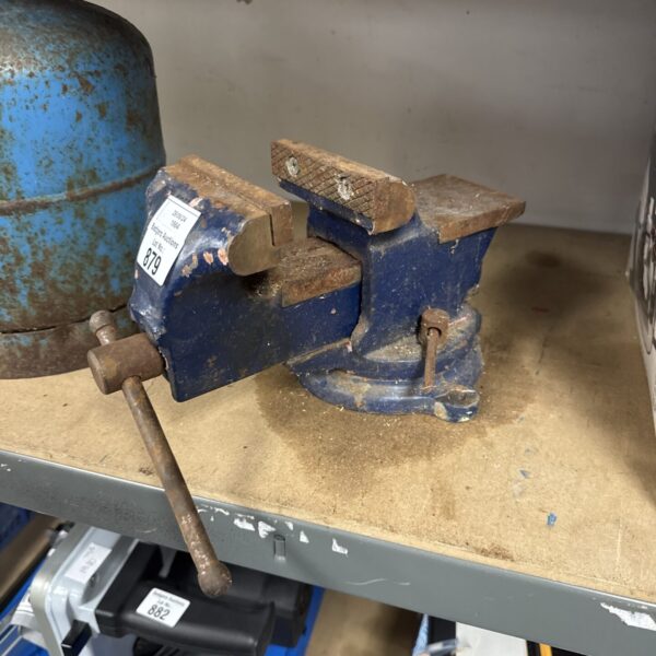 Vintage metal bench vice, workshop tool for clamping.