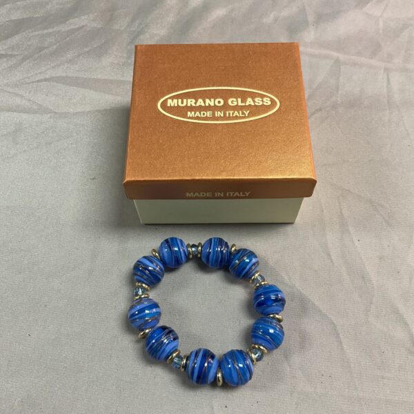 Vintage Murano glass bracelet with blue and white swirl beads.