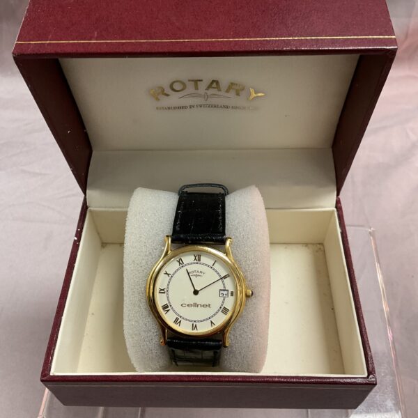 Boxed Rotary Cellnet wristwatch with classic analogue display.