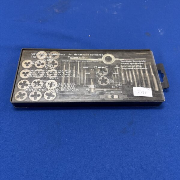 Vintage German tap and die set in wooden case, metalworking tool.