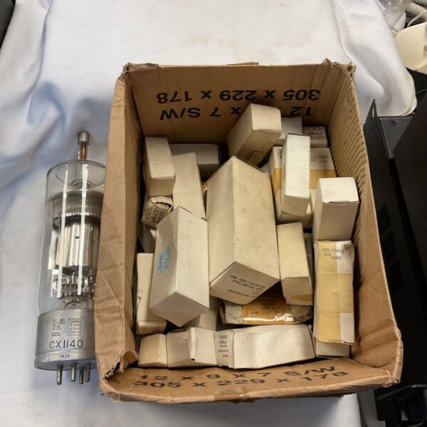 Box of vintage glass electronic radio valves inc cx1140 & cv4063