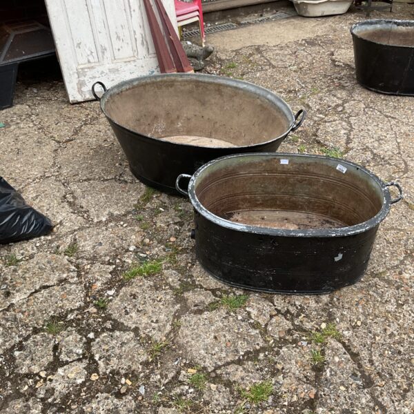 Lot of two vintage galvanised baths for garden or decor.