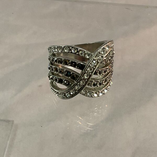 Vintage silver tone marcasite crossover ring size P
