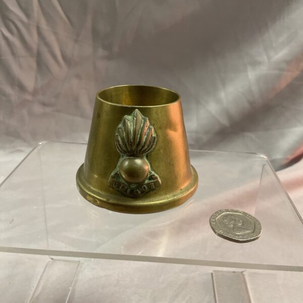 Vintage British Royal Artillery brass ashtray, a collectible trench art piece.