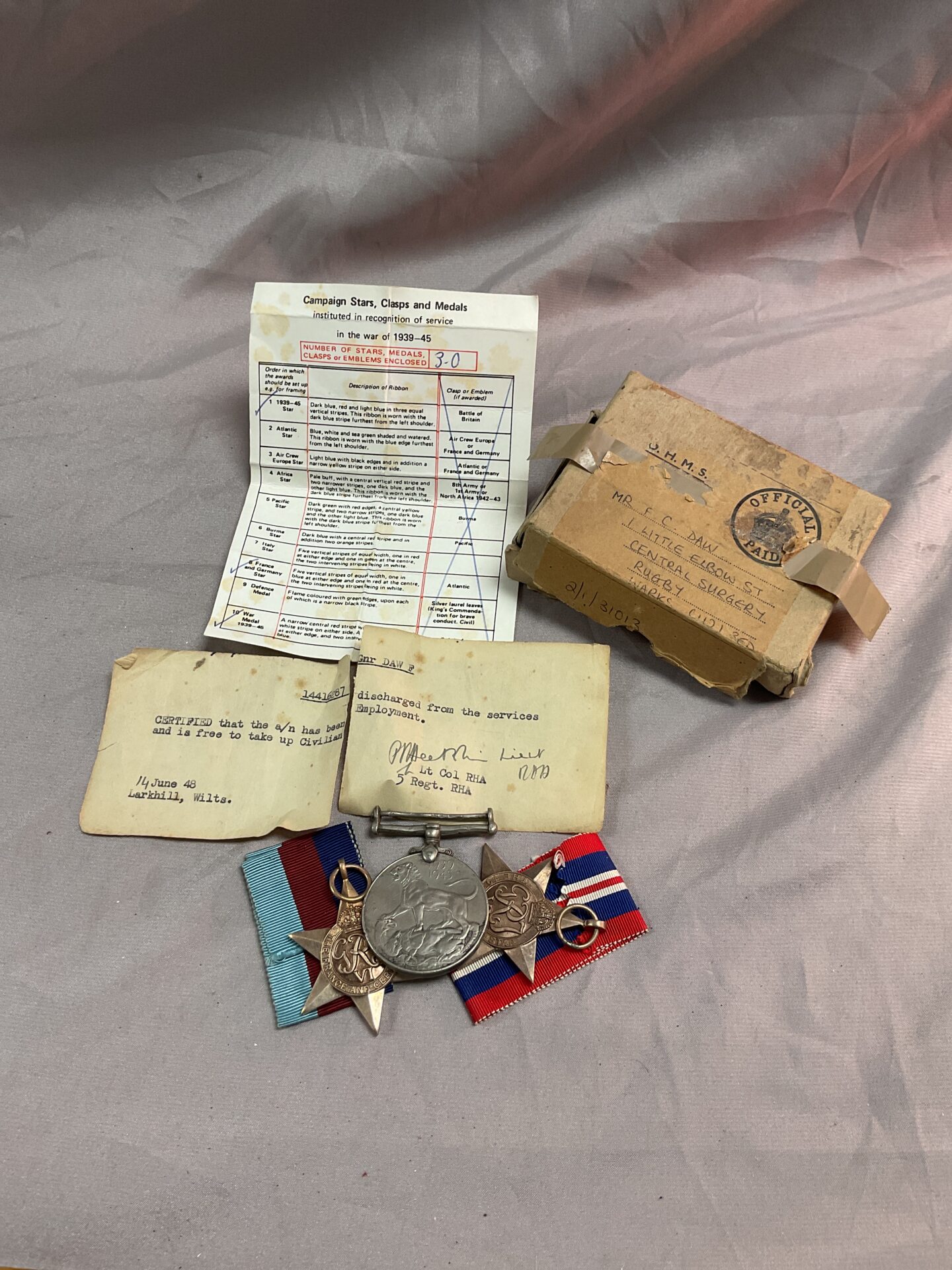 773 Named Boxed set of three ww2 medals 39 45 star France Germany star and war medal to