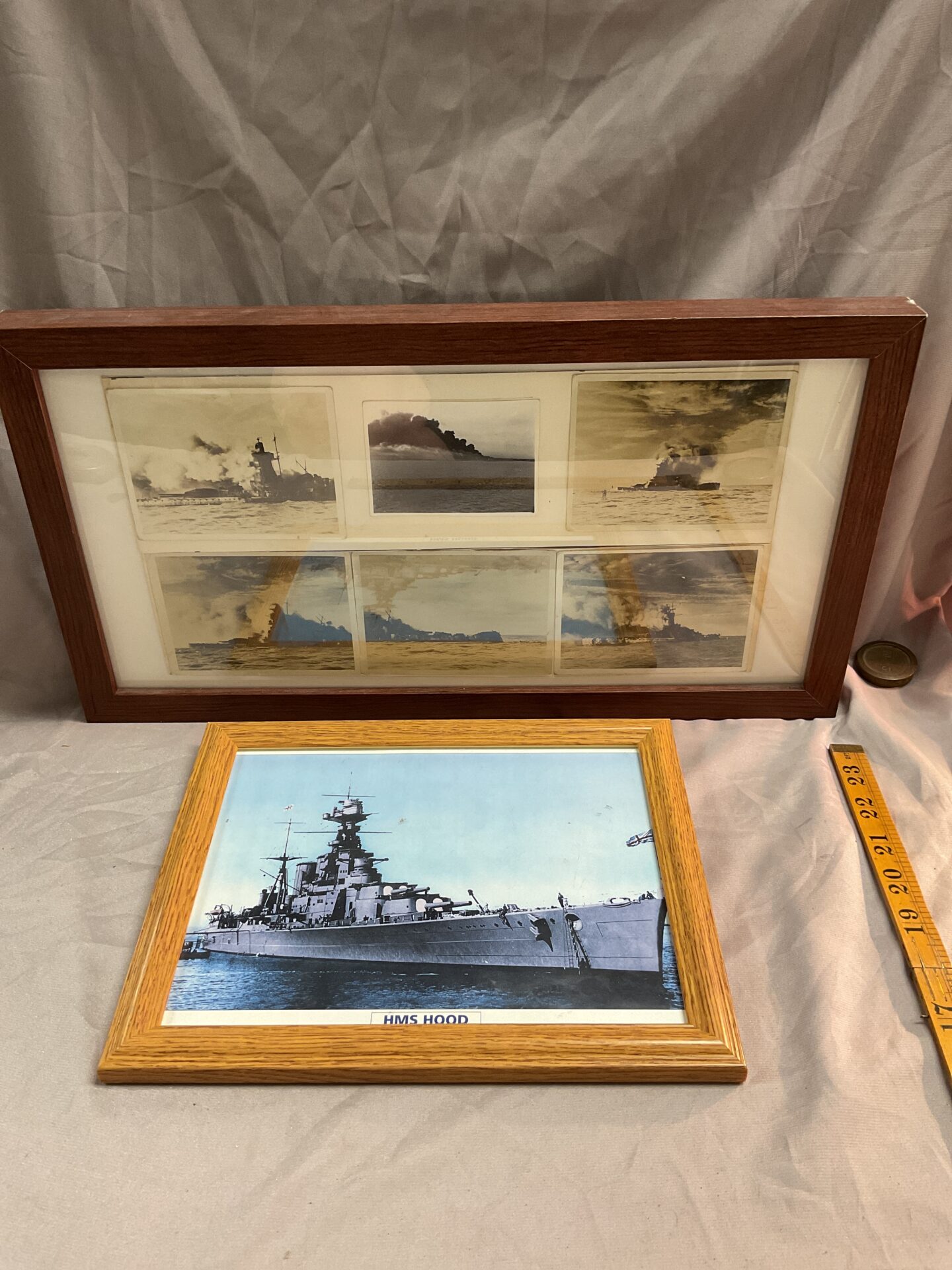 778 Six original original photographs from HMS Exeter of the sinking of German heavy cruiser Graf Spee 13th December 1939 and photo of HMS Hood