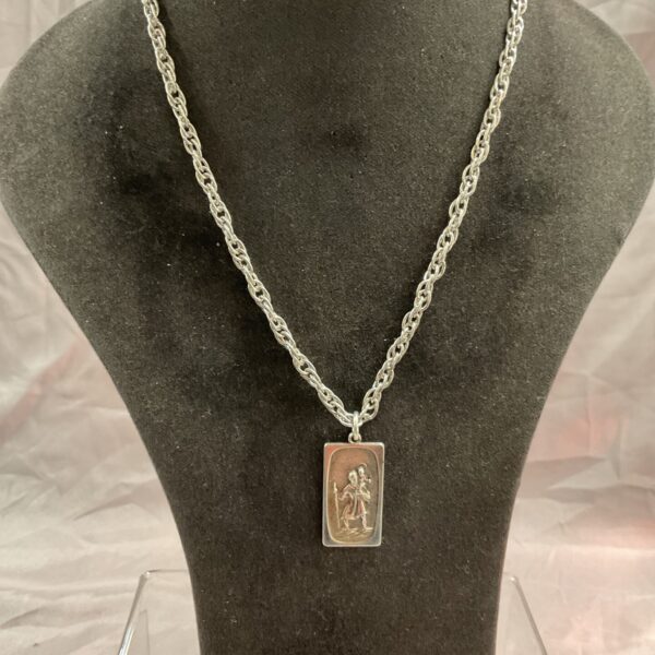 Vintage sterling silver St Christopher pendant necklace on chain.