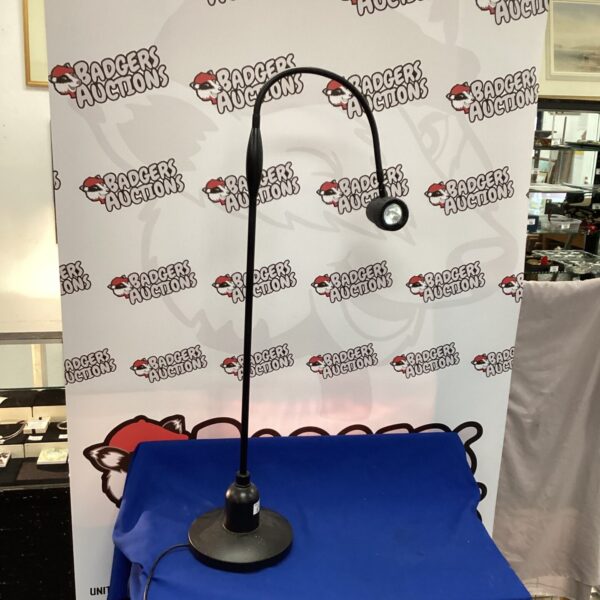 Vintage floor lamp with adjustable head, ideal for reading.
