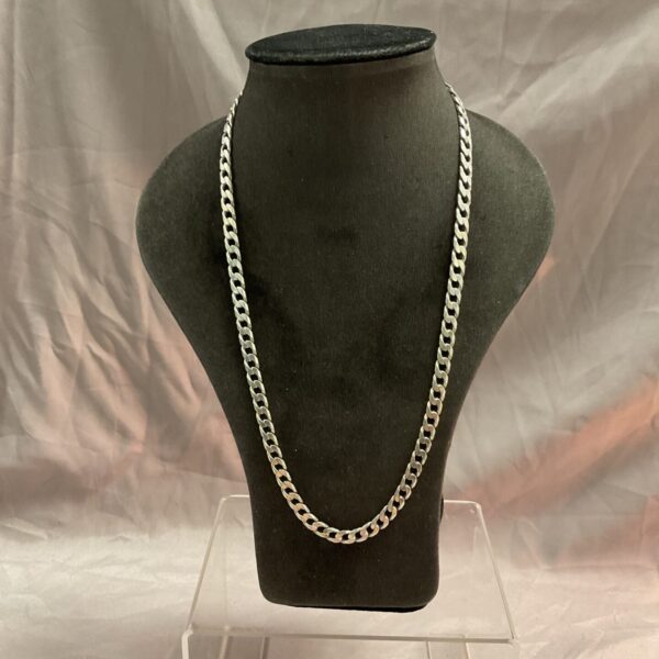 Men’s sterling silver curb chain necklace, 20 inch length.