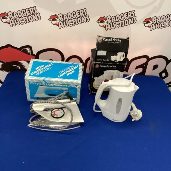 Russell Hobbs travel iron and kettle set for portable heating and ironing.