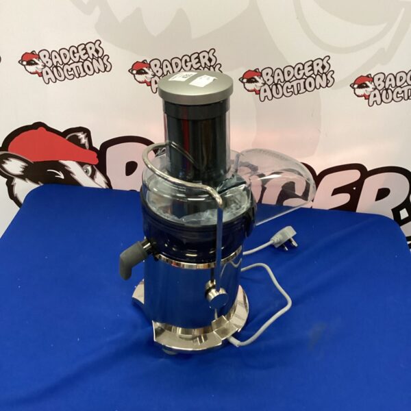Front view of a silver Sage Nutri Juicer kitchen appliance.