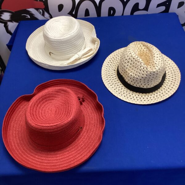 Lot of three vintage ladies occasion hats in straw.