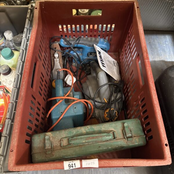 Assorted power tool lot with drill and sander in a case.