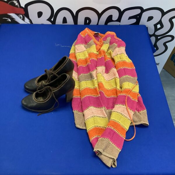 Colourful Missoni top and Fly London shoes, size 37, pre-owned fashion.