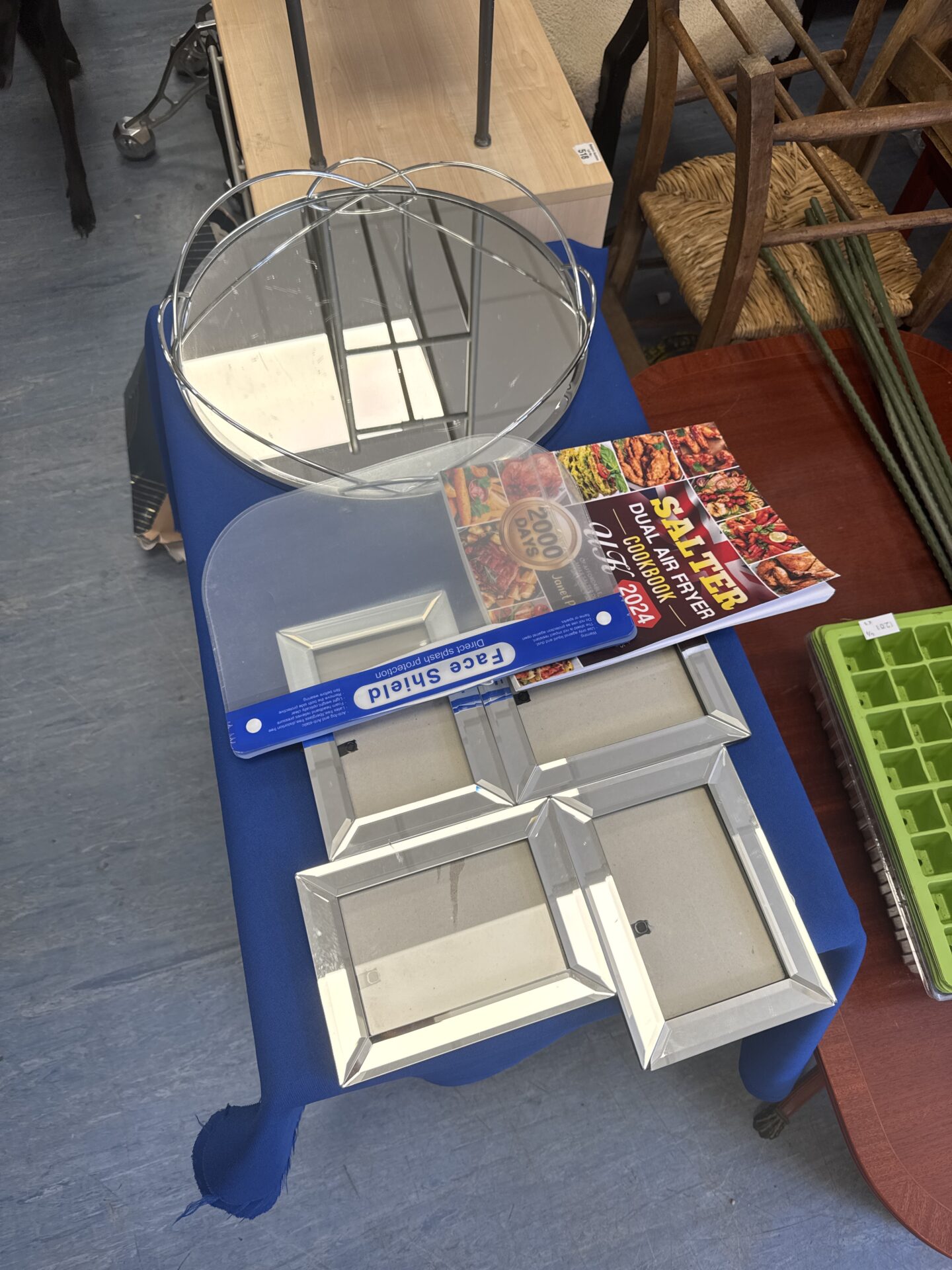 398 Selection of items inc mirrored serving tray, face masks, air fryer cookery book & photo frame