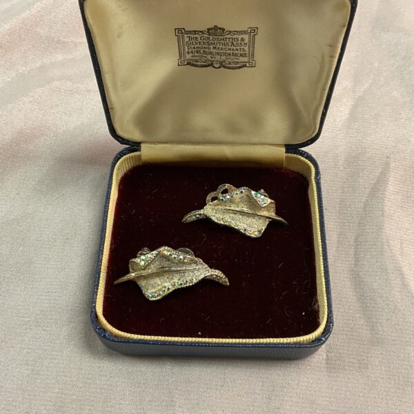 Vintage Art Nouveau marcasite earrings with leaf design.