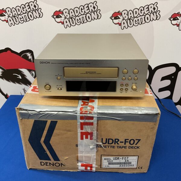 Silver Denon UDR-F07 cassette deck, vintage stereo audio equipment.