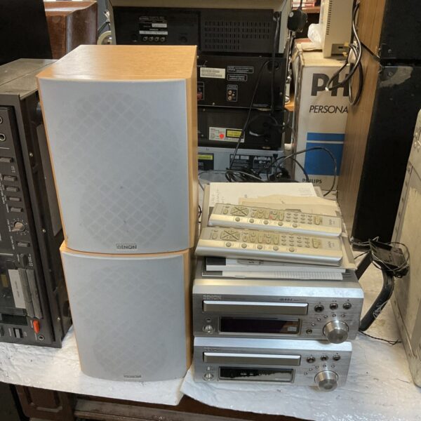 Vintage Denon stereo system with CD receiver and cassette deck.