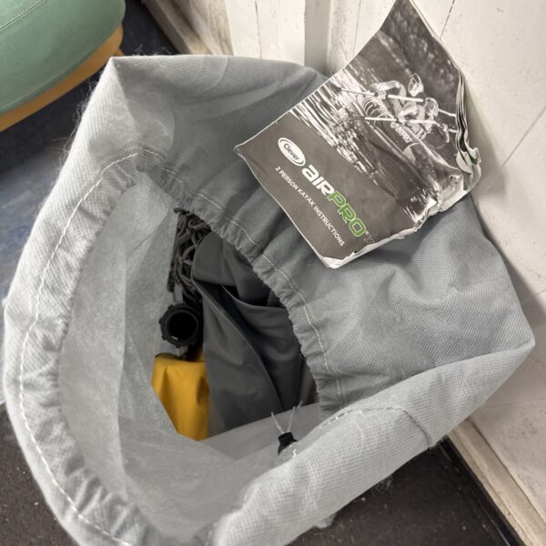 Clever Airpro X2 inflatable kayak rolled up and ready for storage.