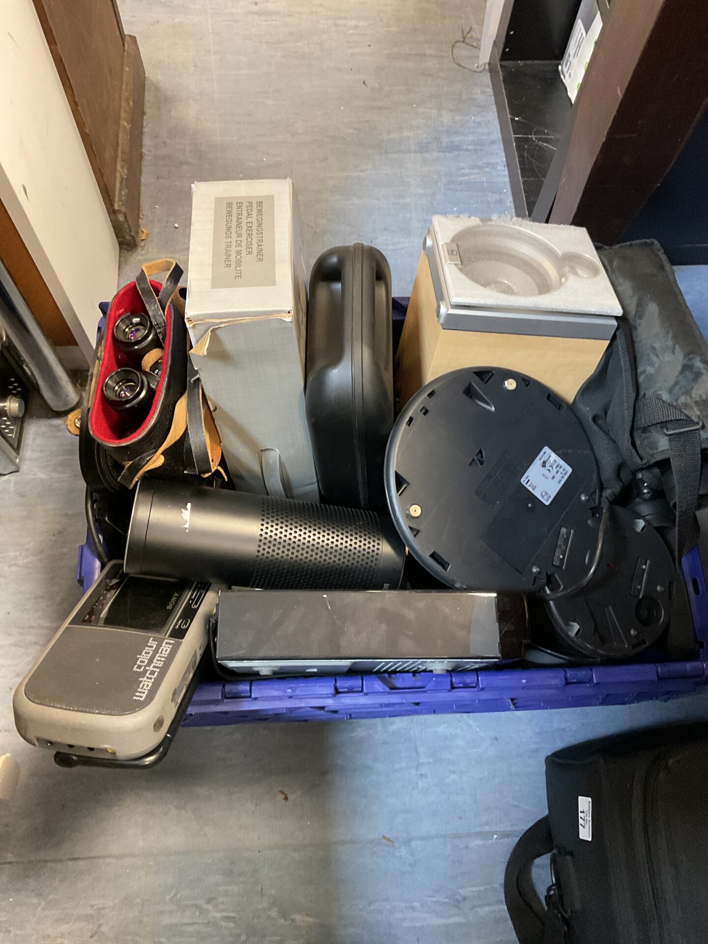 176 Box of mixed including sony radio, amazon alexa & binoculars