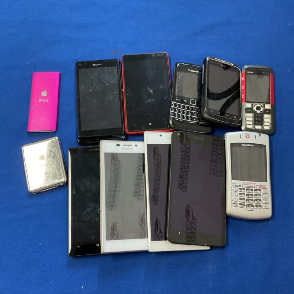 Vintage mobile phone bundle with Nokia, Blackberry and iPod.