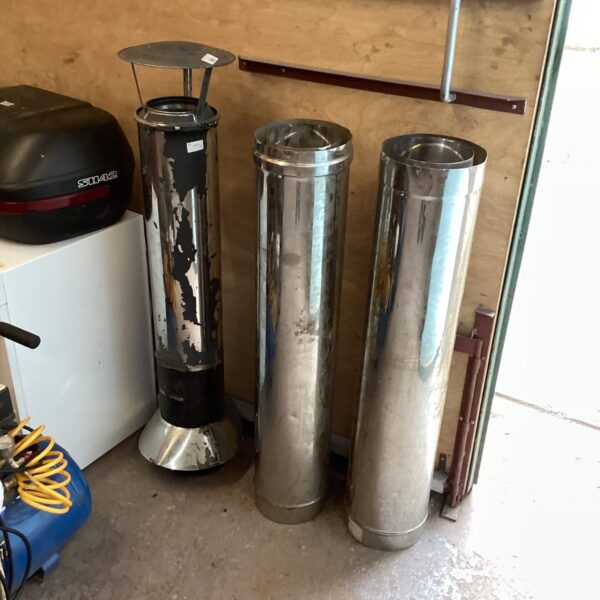 Stainless steel chimney and cowling for flue systems.