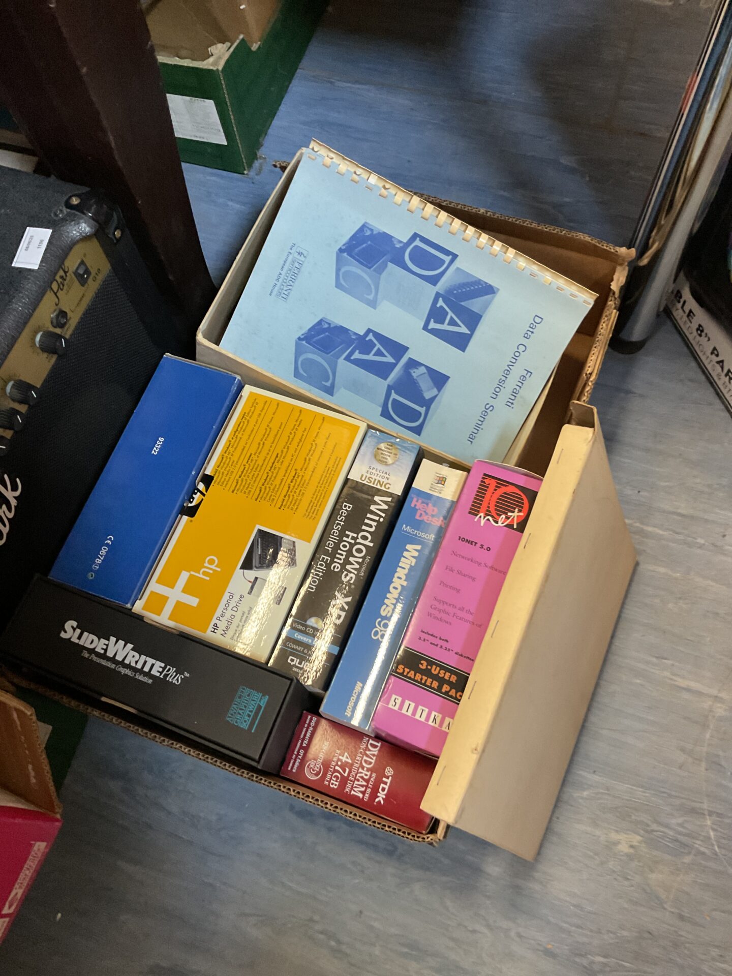 196 Tray of computer software & hardware inc windows xp home