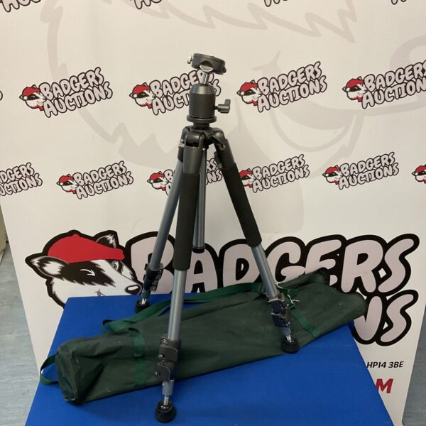 Heavy-duty camera tripod with adjustable legs for stable photography.