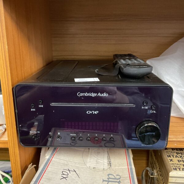 Cambridge Audio One CD player with remote control, silver finish.