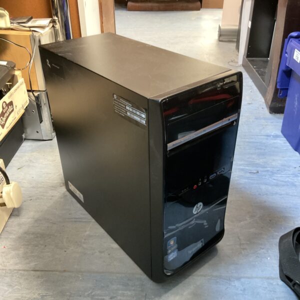 HP Pavilion desktop computer tower with black casing.