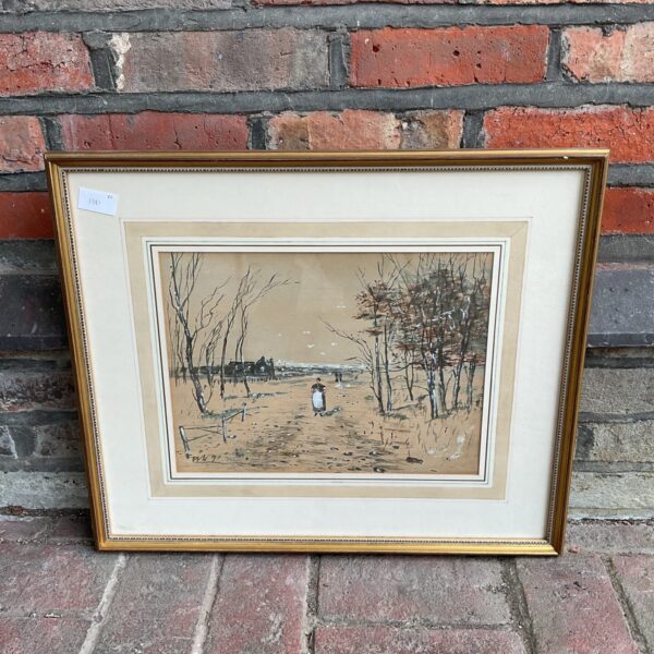 Early 20th-century watercolour painting of a rural farm landscape.