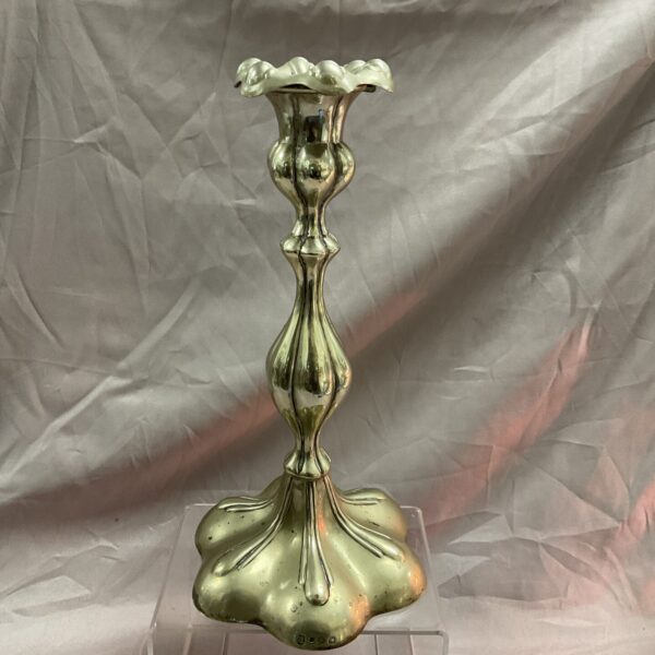 Vintage Canadian whitemetal candlestick with beaver hallmarks.