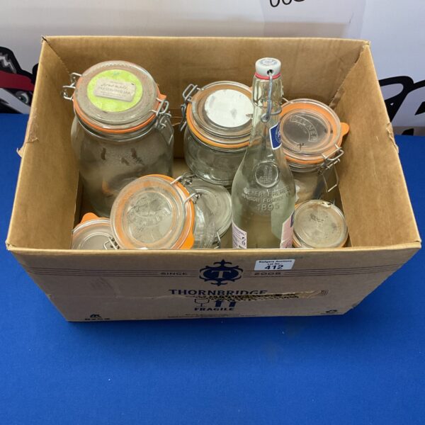 Vintage Kilner jars and bottles in a mixed lot.