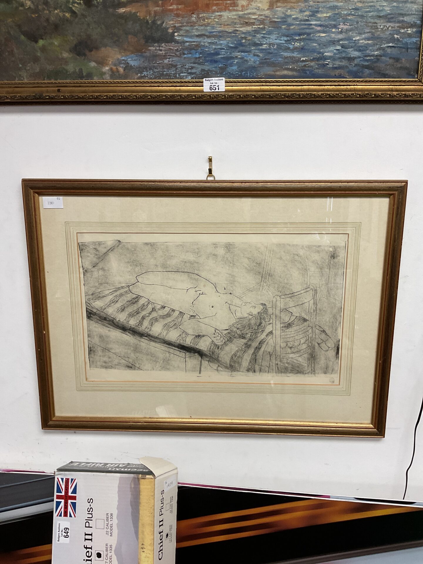 587 louis klein 1880-1953 etching of a recumbent nude