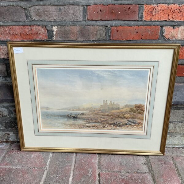 James Orrock watercolour painting of Caernarfon Castle and coastal scene.