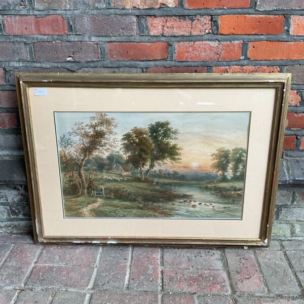Antique 1827 watercolour painting of a Devon river scene.