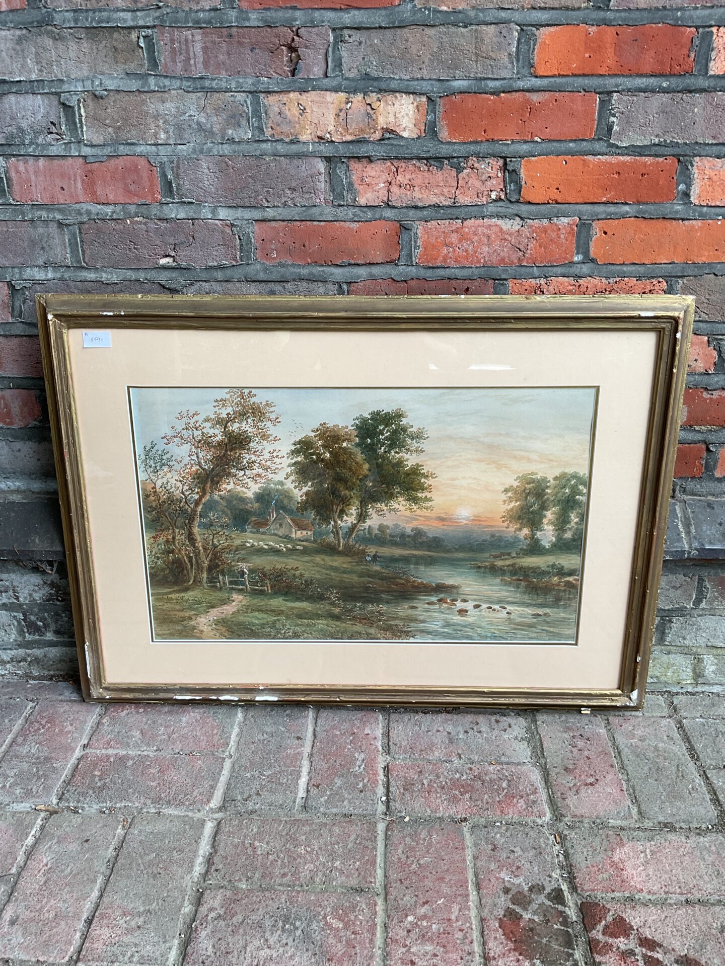 658 S shepherd 1827 gilt framed watercolour of a devon river scene with farm
