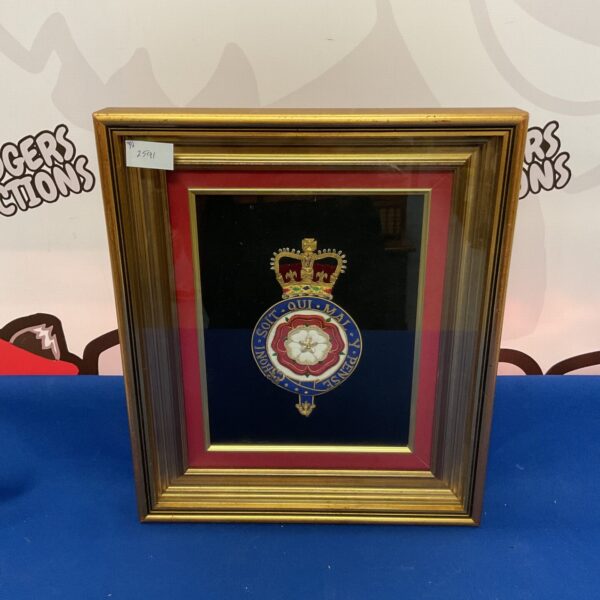 Framed Royal Fusiliers crest, British military regimental emblem.