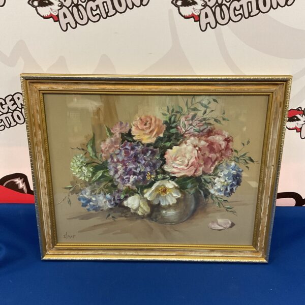 Signed Elmer watercolour painting of flowers in a vase.