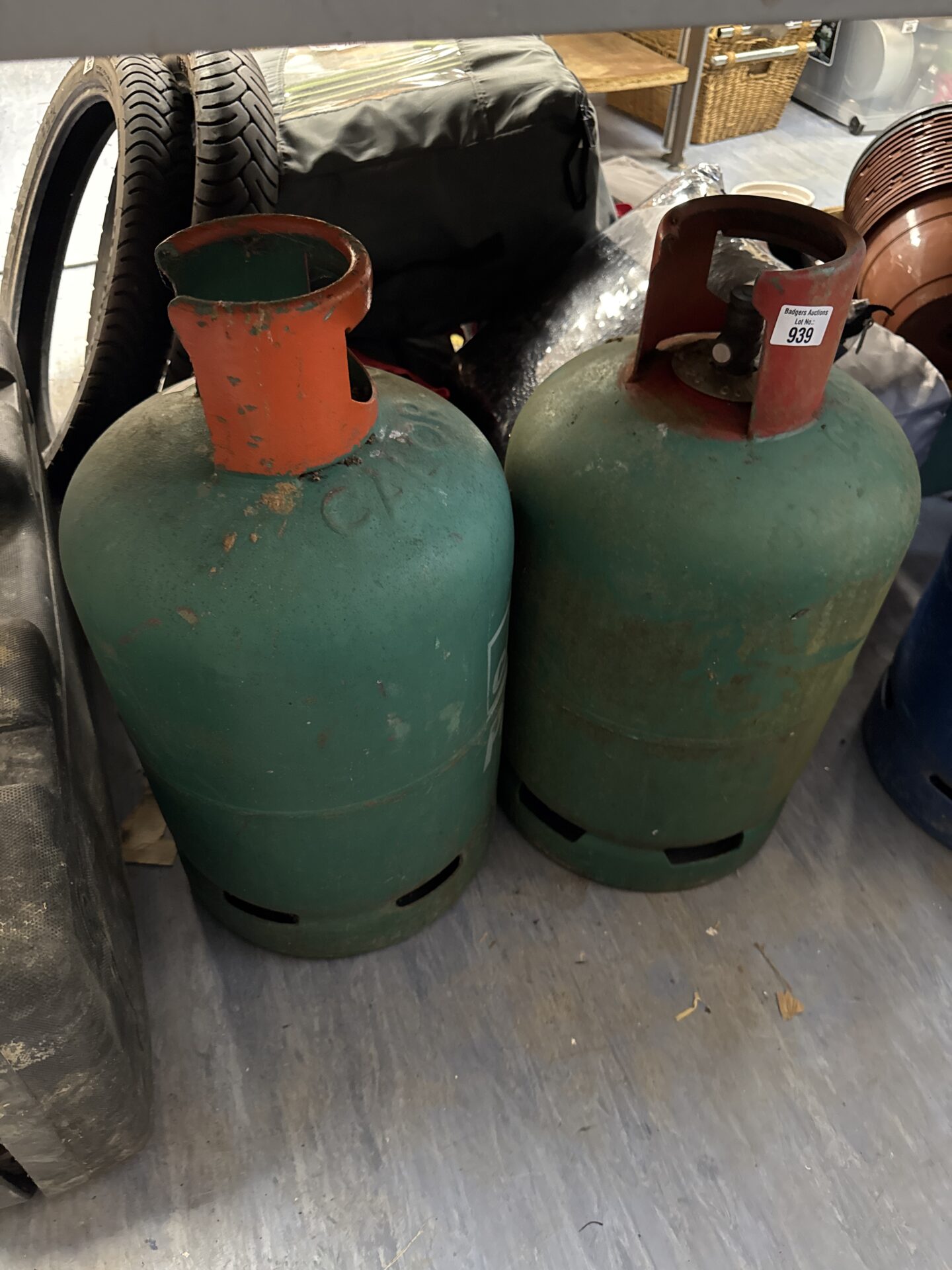 939 Two calor patio gas bottles – unknown contents